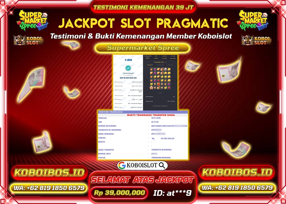 BUKTI KEMENANGAN SLOT GACOR SUPERMARKET SPREE Rp39.000.000,- LUNAS